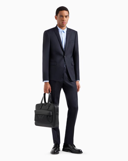 Emporio Armani Blue Single-Breasted, Virgin-Wool Jacket for men