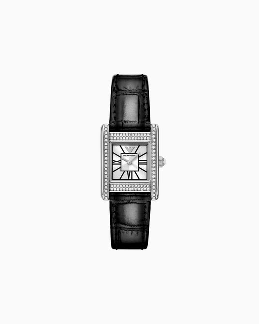 Montre À Deux Aiguilles En Cuir Noir Emporio Armani en coloris White