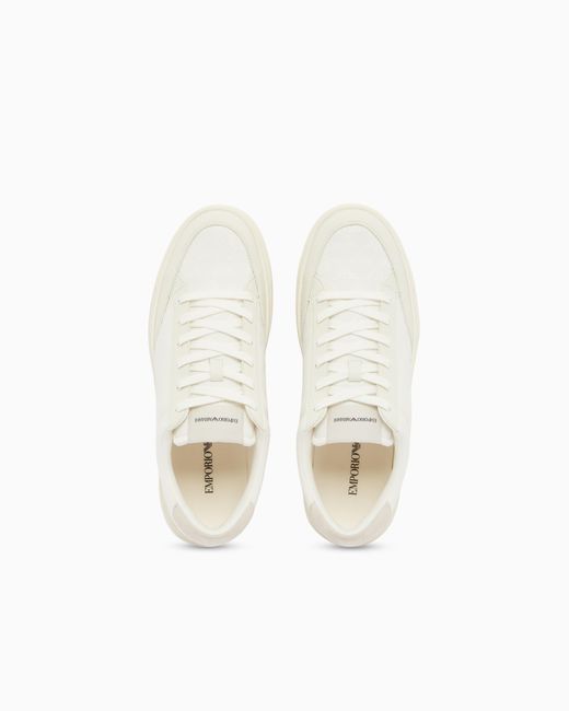 Emporio Armani White Jacquard Sneakers With An All-Over Eagle for men