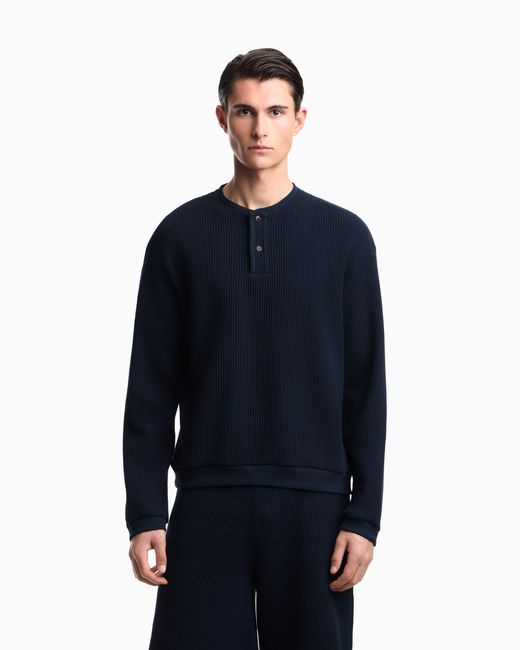 Emporio Armani Blue Icon Jersey-Stitch, Henley-Collar Sweatshirt for men