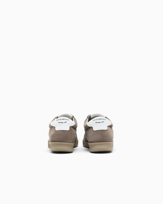 Emporio Armani Brown Nubuck Sneakers With Perforated Details And A Rubber Sole