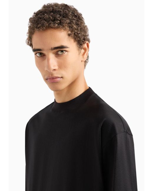 Emporio Armani Black Asv Oversized T-shirt In A Lyocell-blend Jersey for men