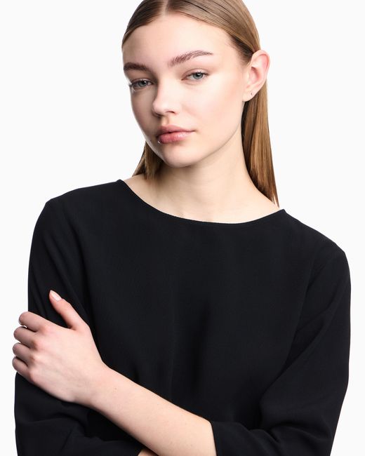 Emporio Armani Black Envers Satin Blouse With 3/4 Sleeves And Zip Essential