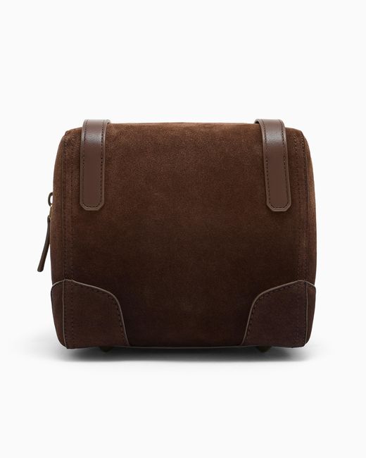 Emporio Armani Brown Suede Bowling Bag With Shoulder Strap for men