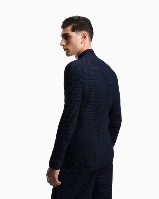 Emporio Armani Blue Embossed Two-Way Stretch Jersey Blouson for men