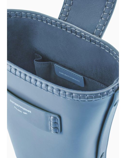 Emporio Armani Blue Leather Bucket Shoulder Bag With Icon Strap