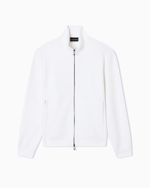 Emporio Armani Sweatshirt Mit Durchgehendem Reißverschluss Aus Interlock-Jersey Aus Einer Lyocell-Mischung Mit Jacquard-Schriftzug in White für Herren
