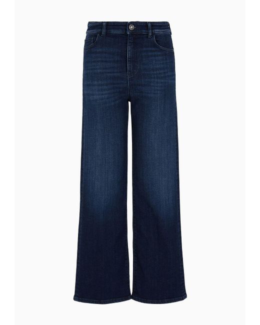 Emporio Armani J33 Mid-rise Cropped Flared Denim Jeans With Ea Embroidery  in Blue