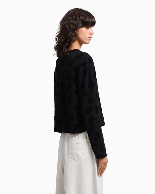 Emporio Armani Black Chenille-Pullover Aus Jacquard-Stoff Mit Muster