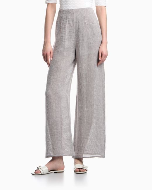 Emporio Armani White Wide-Leg Linen Gauze Trousers