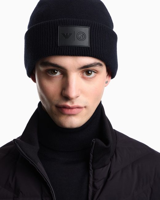 Emporio Armani Blue Virgin Wool Beanie Capsule Ssc Napoli for men