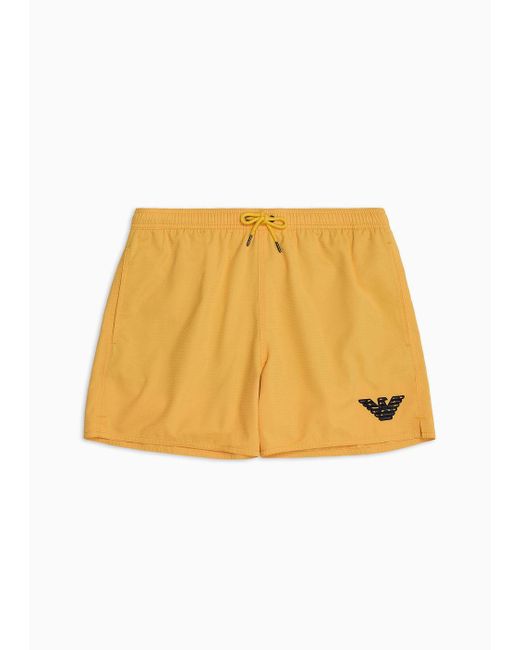 Emporio Armani Yellow Honeycomb Weave Fabric Swim Shorts for men