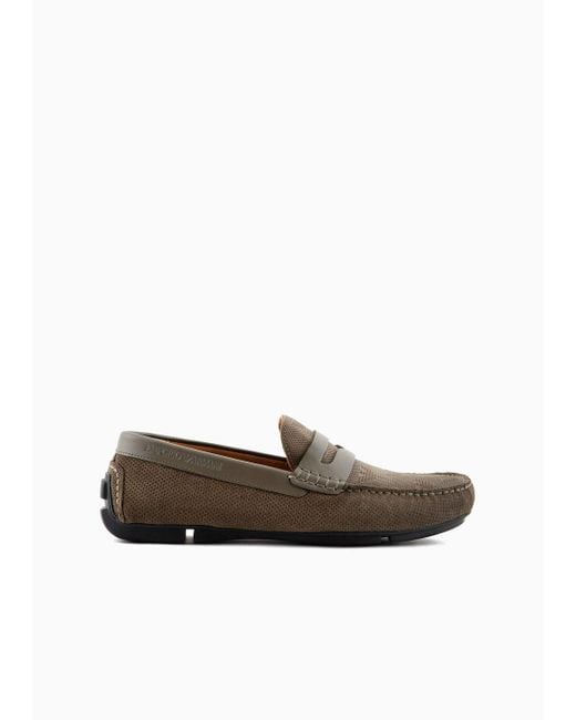 Emporio Armani Multicolor Micro-perforated Suede Driving Loafers for men