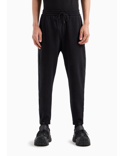 Pantaloni Jogger In Double Jersey Con Coulisse E Tape Logato di Emporio Armani in Black da Uomo