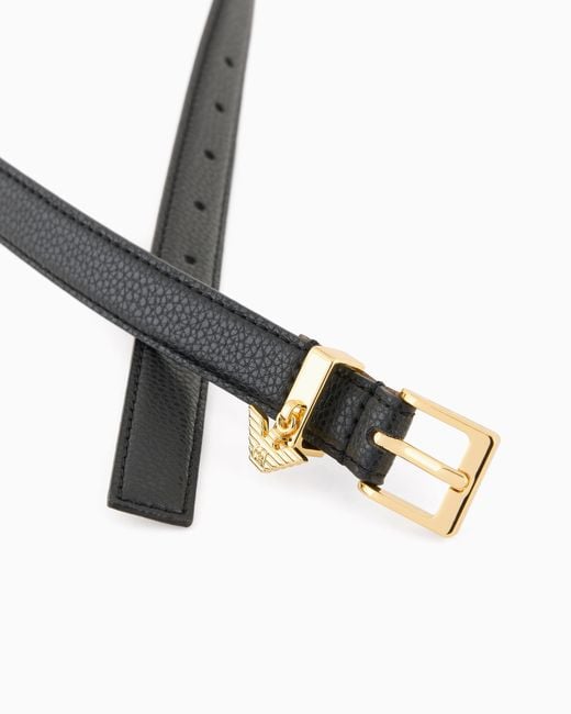 Emporio Armani White Deer-Print Belt With Eagle Logo Charm
