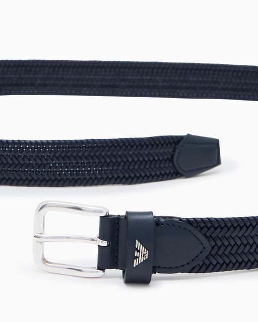 Emporio Armani Blue Woven-Leather Belt for men