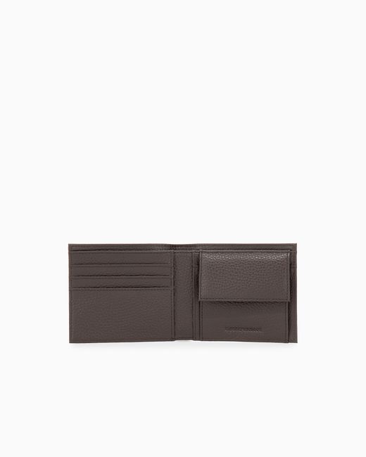 Emporio Armani White Bifold Wallet With Textured Leather And Flap Coin Pocket for men