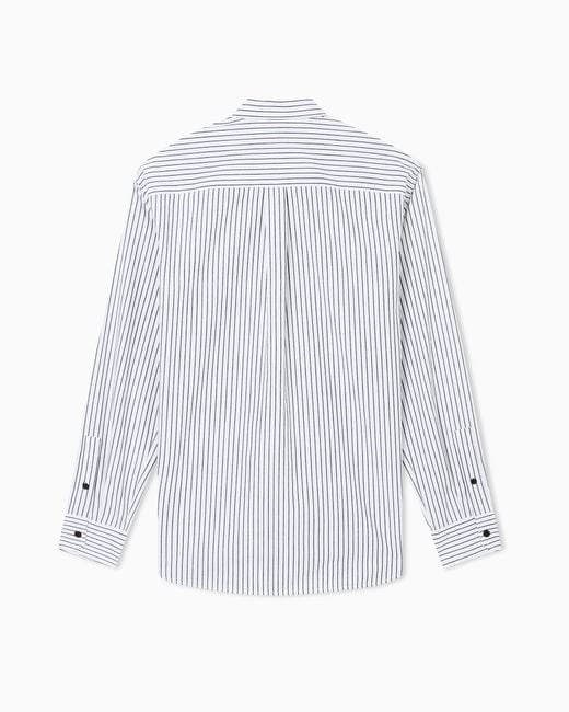Emporio Armani White Striped Yarn-Dyed Fabric Button-Down Shirt for men