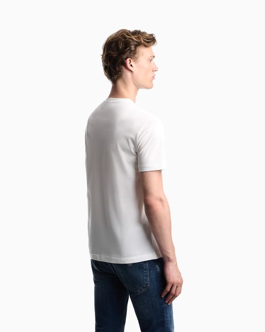 Emporio Armani White Jersey T-Shirt With Embroidered Logo And Flock Print for men
