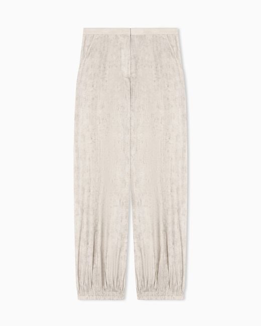 Emporio Armani White Flowing Fabric Trousers With A Mottled-Effect Print