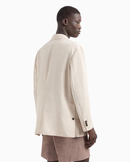 Emporio Armani Natural Double-Breasted Linen-Blend Blazer for men