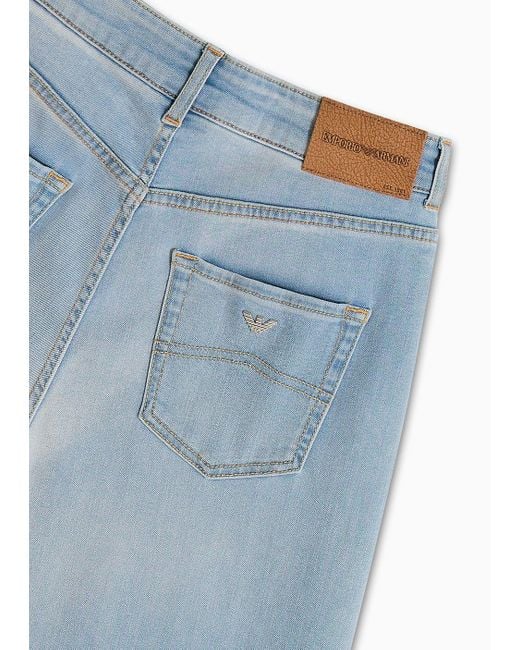 Emporio Armani Blue J1c Medium-high Rise, Wide-leg Jeans In A Worn-look Denim