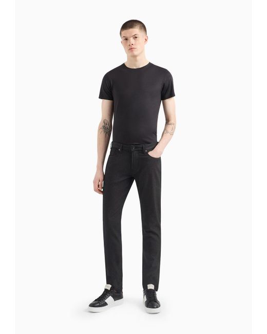 Emporio Armani Black Slim-fit J06 Trousers In Textured, Yarn-dyed Fabric for men