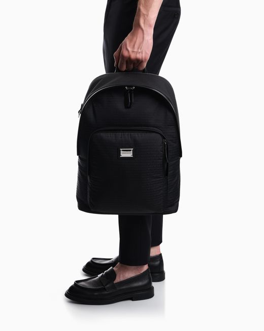 Emporio Armani Blue Backpack With A Front Zip Pocket And A Metal Logo Plaque for men