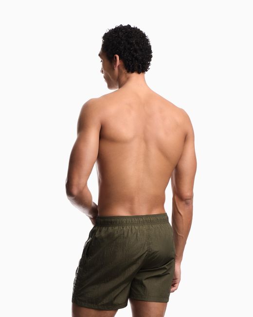 Emporio Armani Green Swim Shorts With Stitched Logo Embroidery for men