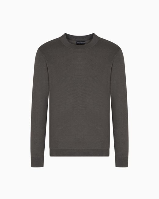 Emporio Armani Gray Travel Essentials Plain-Knit Virgin-Wool Jumper for men