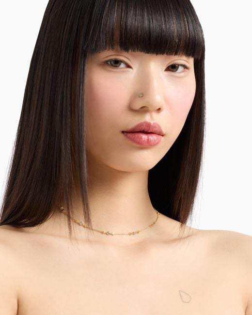 Emporio Armani White Tone Sterling Station Necklace