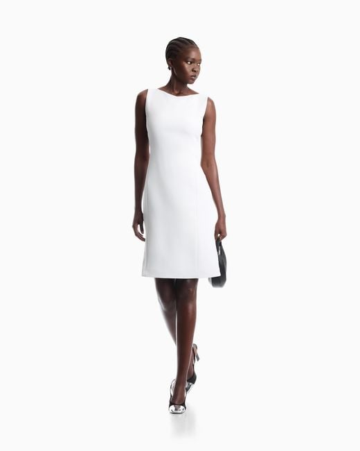 Emporio Armani White Slim Sleeveless Dress With A Boat Neckline And Back Zip