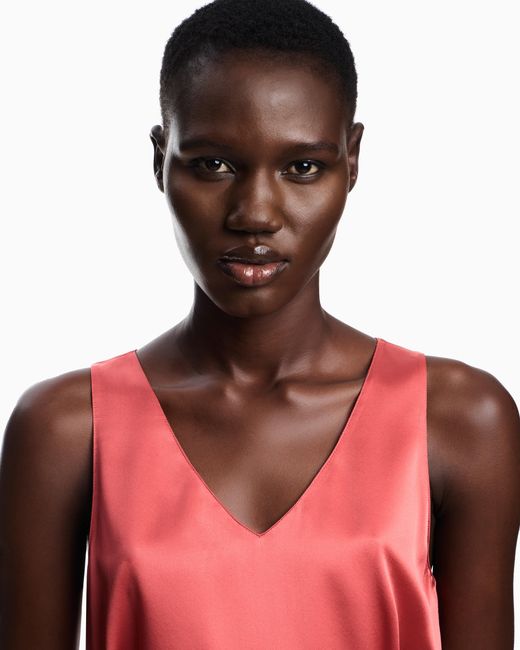 Emporio Armani Pink Top Mit V-Ausschnitt Aus Seiden-Satin