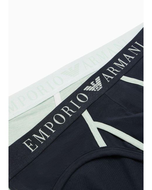 Emporio Armani Blue Two-pack Of Pastel Mélange Cotton Briefs for men