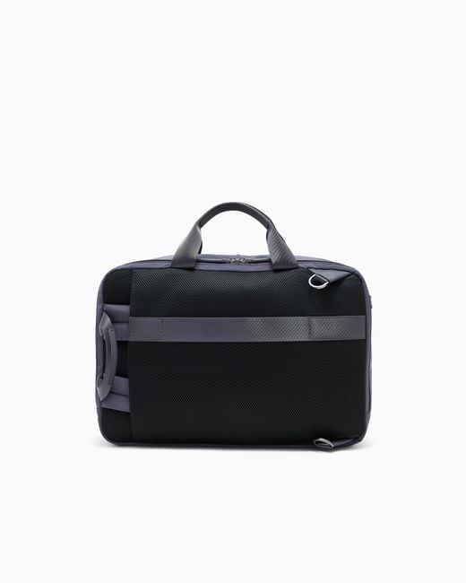 Emporio Armani Blue Backpack With Breathable Mesh And Bonded Leather Details for men