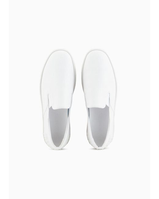 Emporio Armani White Nappa-leather Slip-ons With Icon Graphic Design Logo