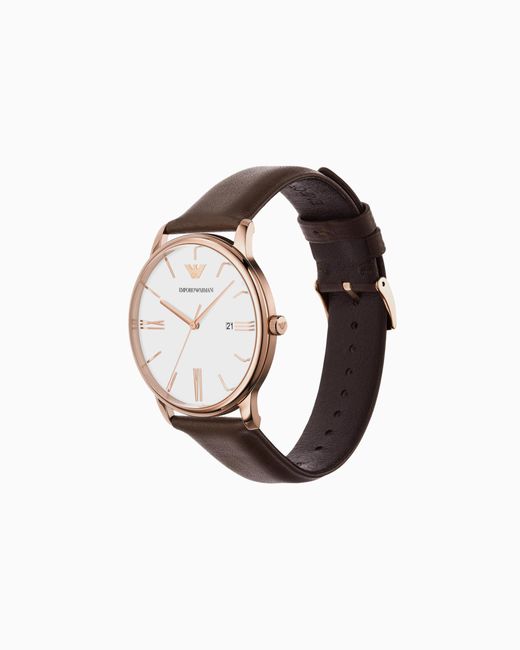 Reloj De Piel Marrón Con Tres Manecillas Y Fecha Emporio Armani de hombre de color White