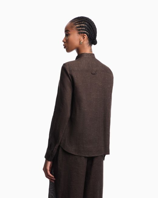 Emporio Armani Gray Icon Linen Chambray Shirt With Plastron