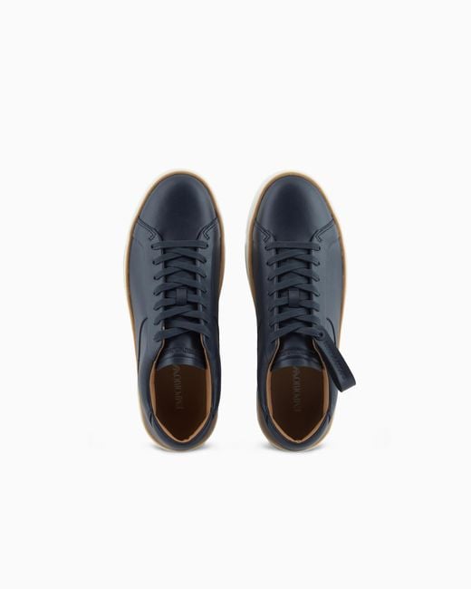 Emporio Armani Blue Leather Sneakers With A Contrasting Welt for men