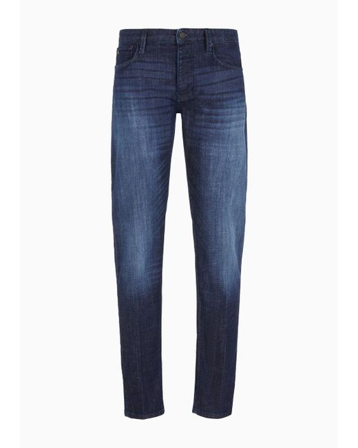 Emporio Armani Blue J75 Slim-fit Washed Stretch-denim Jeans for men