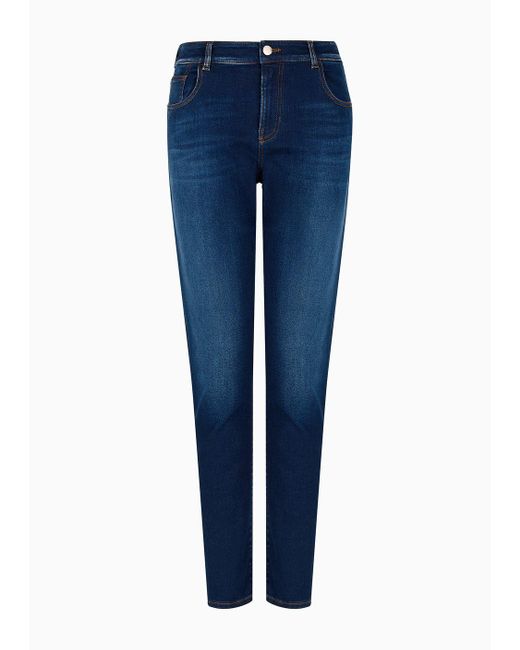 Emporio Armani Blue J36 Mid-rise Straight-leg Jeans In A Worn-look Lyocell-blend Stretch Denim