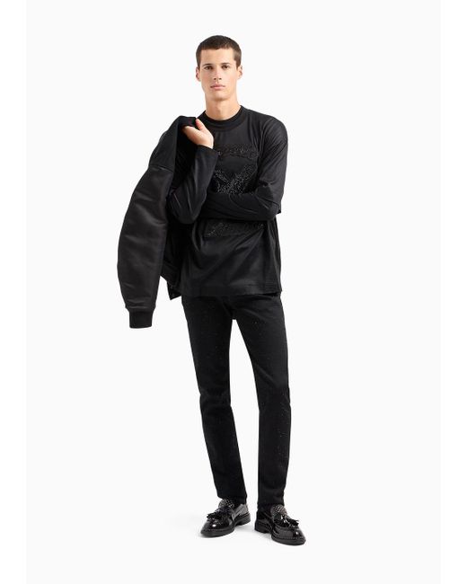 Emporio Armani Asv Clubwear-t-shirt In Oversize Fit Aus Einer Jersey-lyocell-mischung Mit Strasssteinen in Black für Herren