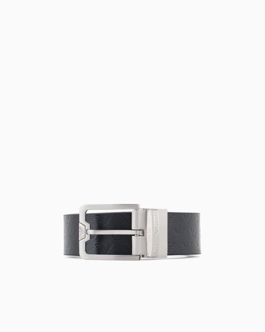 Emporio Armani White Leather Belt With All-Over Embossed Eagle for men