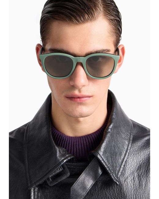 Emporio Armani Black Panto Sunglasses With Interchangeable Lenses for men