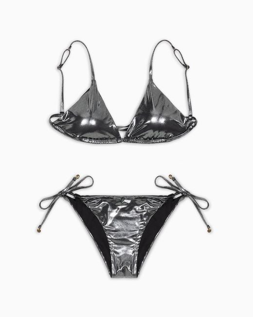 Emporio Armani Metallic Asv Recycled Foil Fabric Padded Triangle Bikini