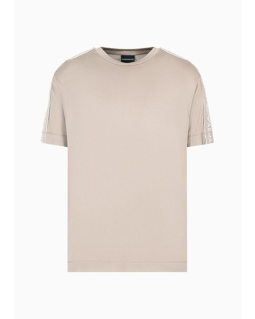 Emporio Armani Natural Asv Lyocell-blend Jersey T-shirt With Embossed Logo Tape for men