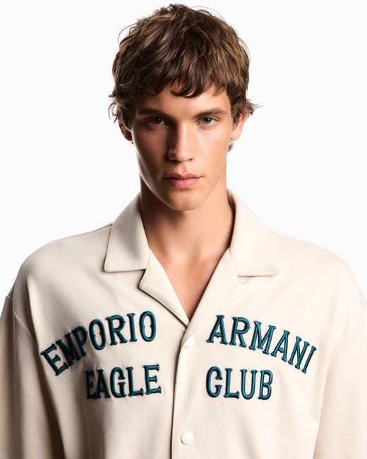 Emporio Armani White Eagle Club Jersey Shirt With Embroidery And Tape for men