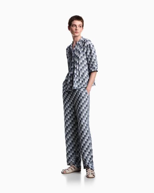 Emporio Armani Blue Check Linen Gauze Shirt