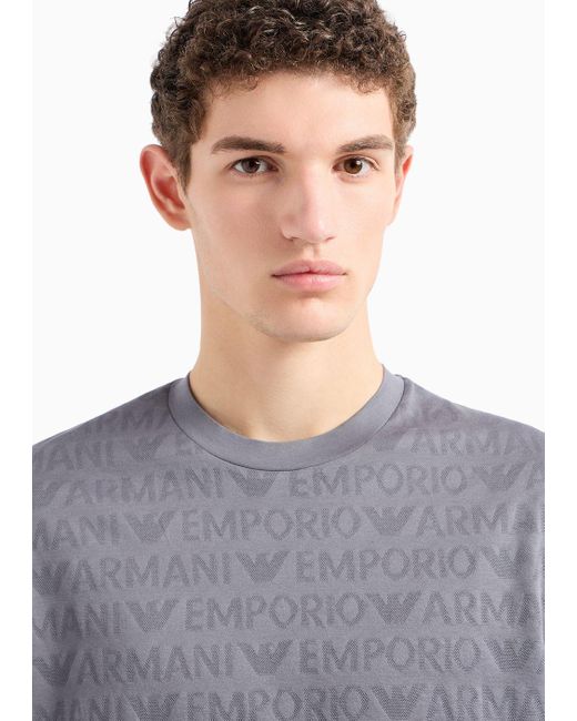 Emporio Armani Gray Jersey T-shirt With All-over Jacquard Lettering for men