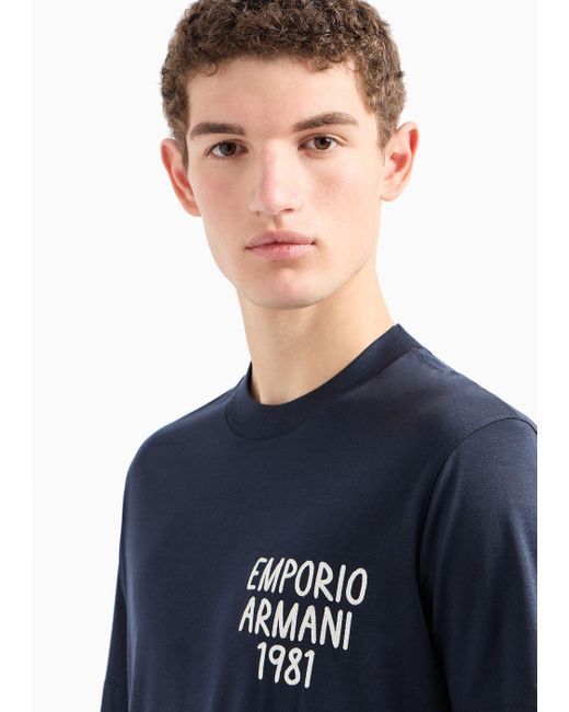 Emporio Armani Blue Asv Lyocell-blend Jersey T-shirt With Logo Embroidery for men
